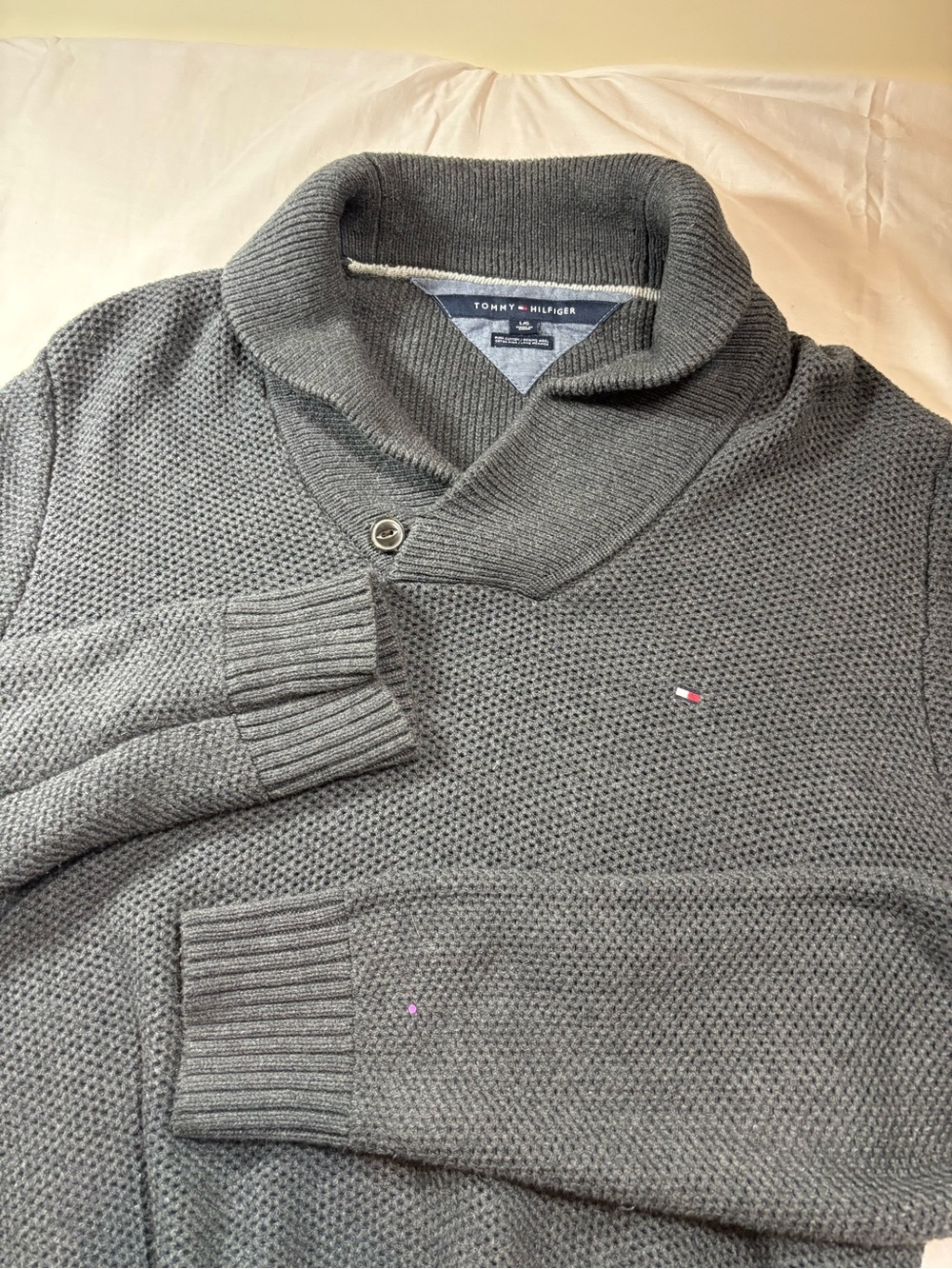 Tommy Hilfiger Men's Gray Shawl-Collar Knit Sweater with Button